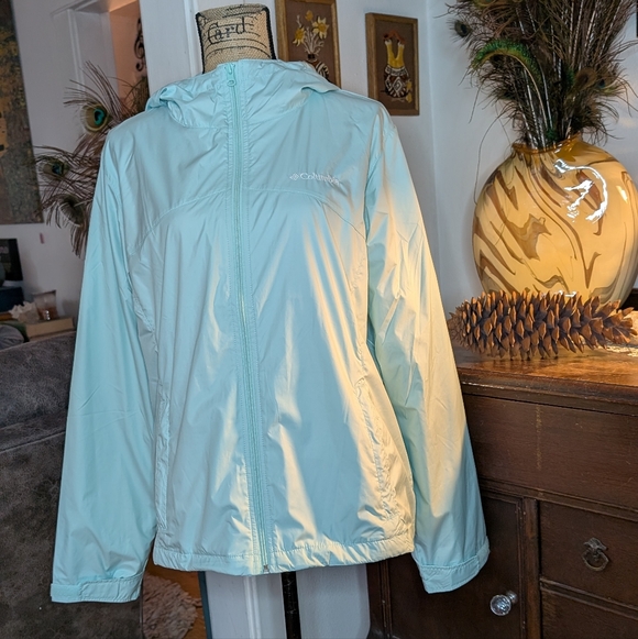 Columbia Women's Aqua Hooded Jacket Pockets - Picture 4 of 15